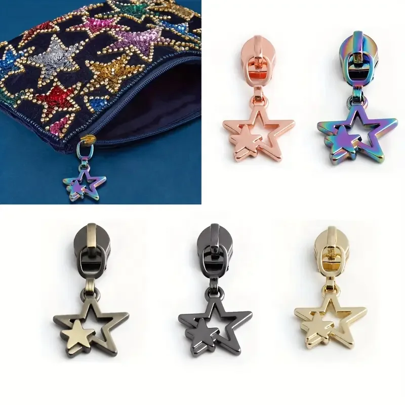 2023 Nolvo World Gold 5# Nylon Slider Customized Star Zipper Puller Nylon Zipper Pulls For Handbag