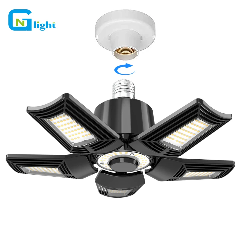 80W Deformable LED Garage Lights ETL 5000K 3-Panel Adjustable Trilights ceiling 60w 125w 100w for Indoor Area