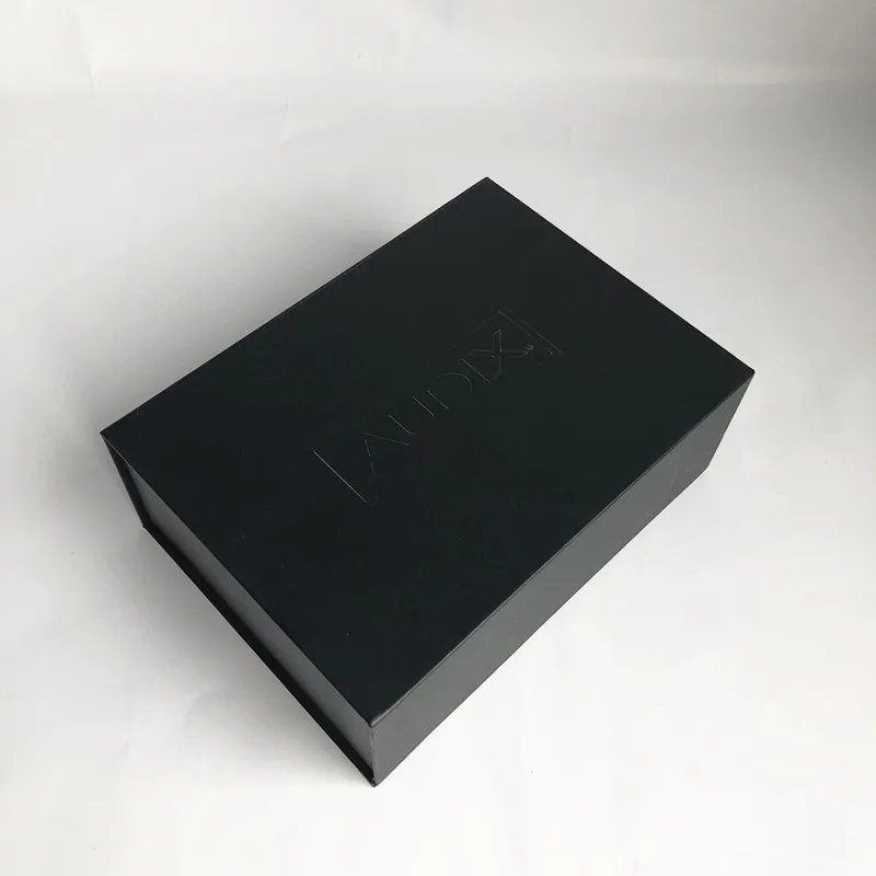 Rectangular magnetic closure hard cardboard box packaging rigid black cardboard boxes custom cardboard boxes with foam tray hook