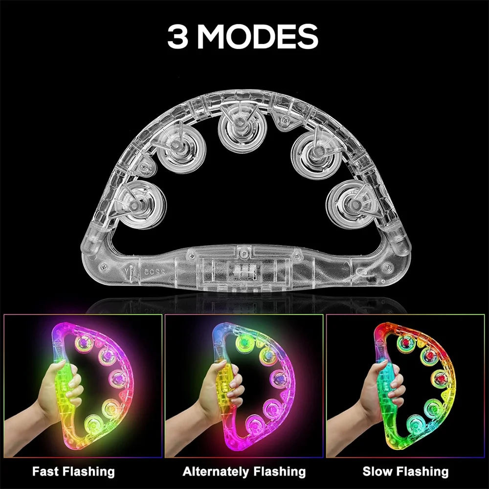Cheap LED Light up Tambourine Musical Flashing Tambourine Handheld Percussion Instrument Glow Tambourine for Neon Party Supplies