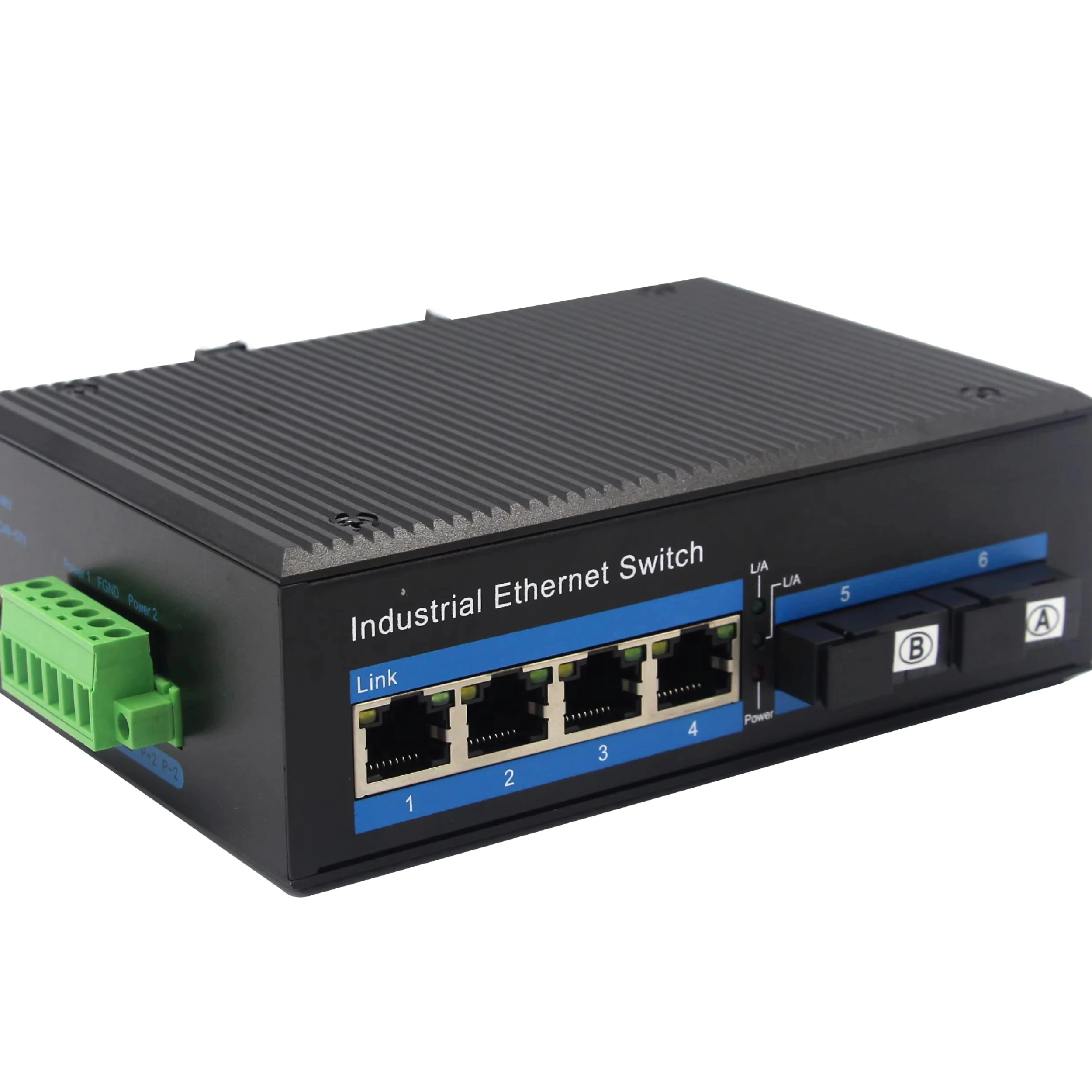 100M Industrial Fiber Switch 10/100M  2 fiber port and 4 RJ45 port SC single fiber SM 20km Unmanaged Industrial Switch