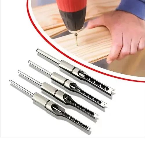 Woodworking  Square Hole Drill Kit Round Shank Bit Mortising Chisel Wood Product
