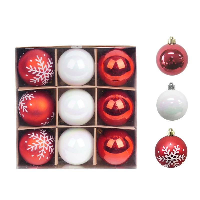 6cm 9pcs/Set Factory OEM&ODM Custom New Design Red And White Plastic Christmas Tree Decoration Balls For