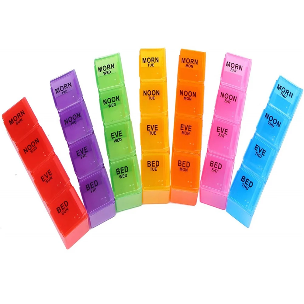 Hot Sale Rainbow Weekly Pill medicine case 28 Case plastic pill box Daily Pill Box