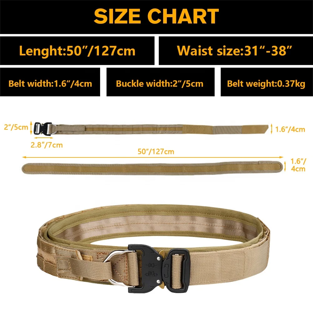 Nylon MOLLE Battle Double Belt with Metal Cobra Buckle and Anti-Slip Pad Inner Belt Law Enforcement Tactical Utility Duty Belt