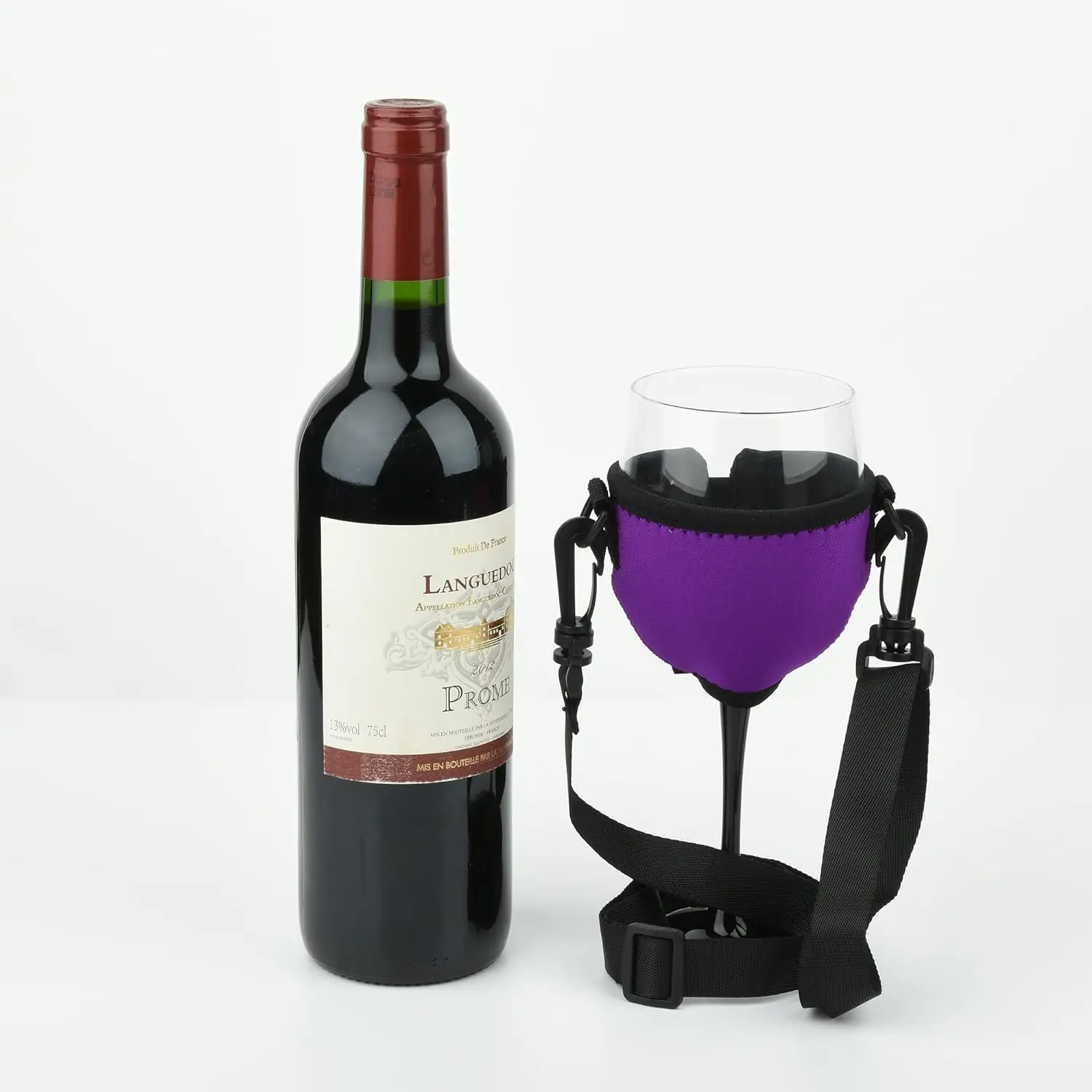BSBH Hotsale Custom Sublimation Print Polyester Lanyard With Neoprene Wine Glass Can Holder With Adjustable Shoulder Neck Strap
