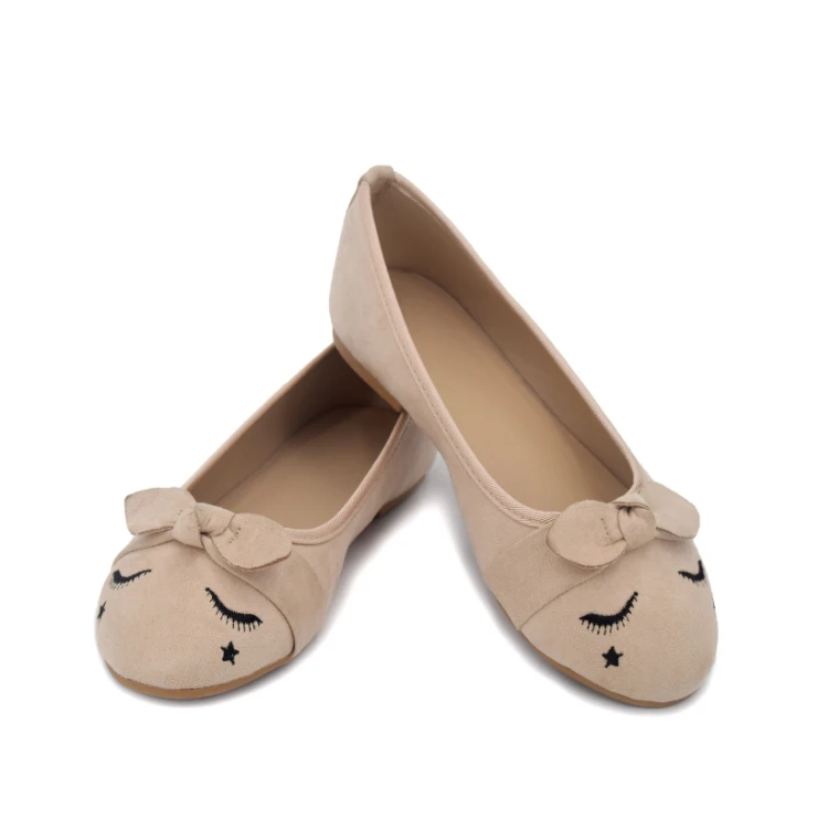 New microfiber bow tie decorate ladies flat ballerina shoes outdoor comfortable pu insole casual ballerina dress shoes for lady