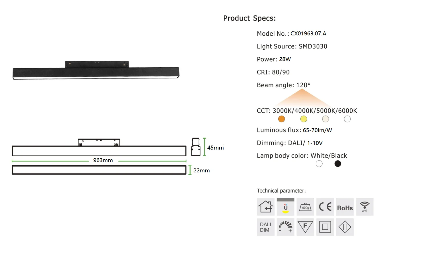DALI and 0-10V dimmable LED magnetic track spot light