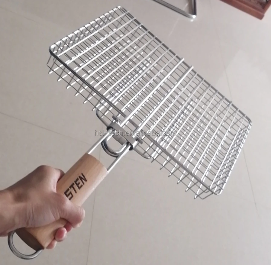 Portable stainless steel BBQ grilling basket folding grill accessories basket  portable outdoor camping barbecue rack