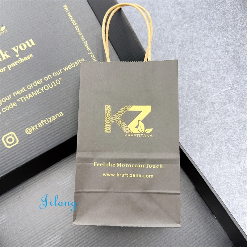 Custom Printed Brand Logo Design Promotion Luxury Clothing Retail Gift Shopping Black Jewellery Paper Bag With Handle