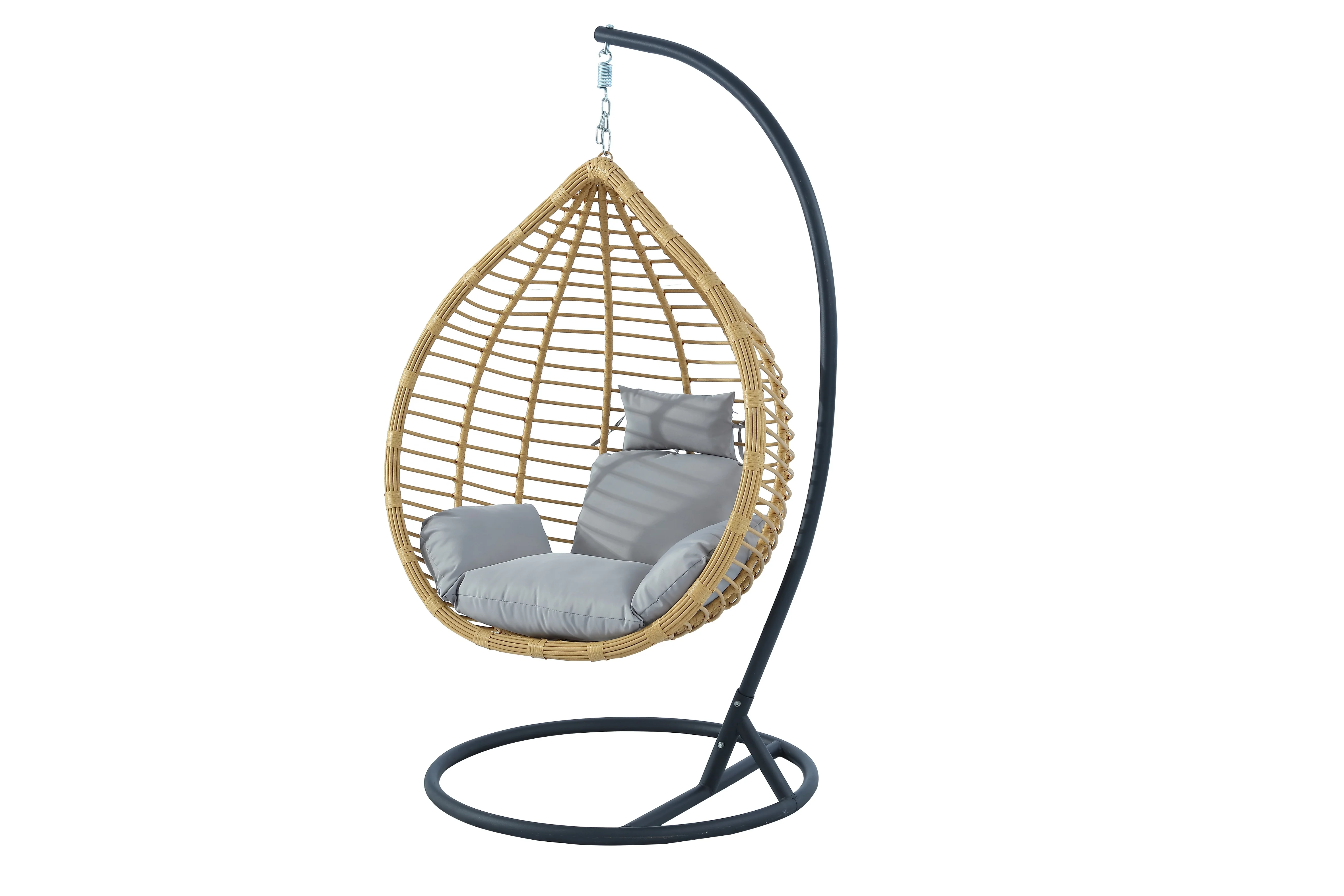 Plastic PE rattan gold leg frame iron metal Basket cushion seat egg Hanging chair patio swing two seats