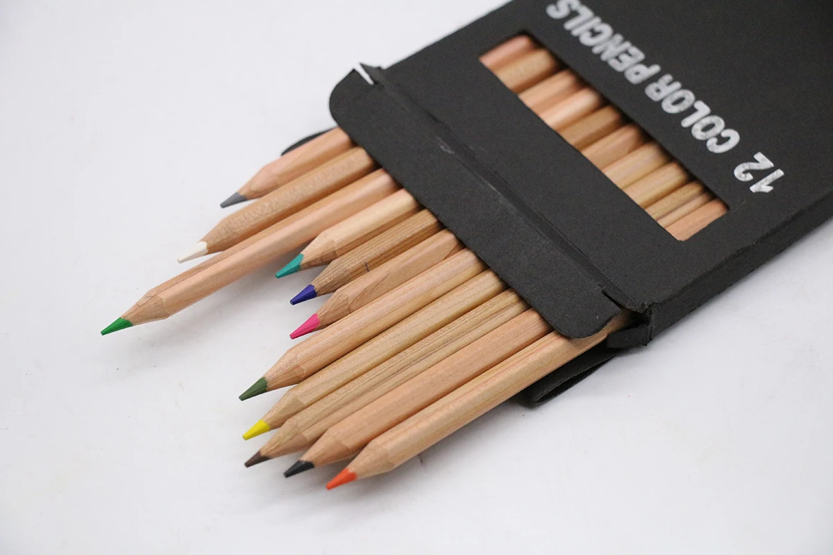 Factory wholesale Customized Wooden Colored Pencils set 12 Pack High Quality Wood Colored Pencils 12 colors
