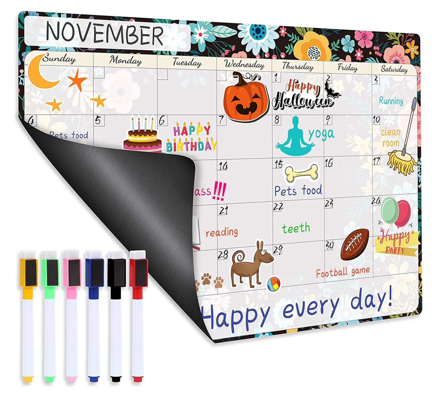 Custom Dry Erase Fridge Magnet Calendar Monthly Weekly Daily Chore Chart Schedule Planner Organizer Note Pad  for Refrigerator