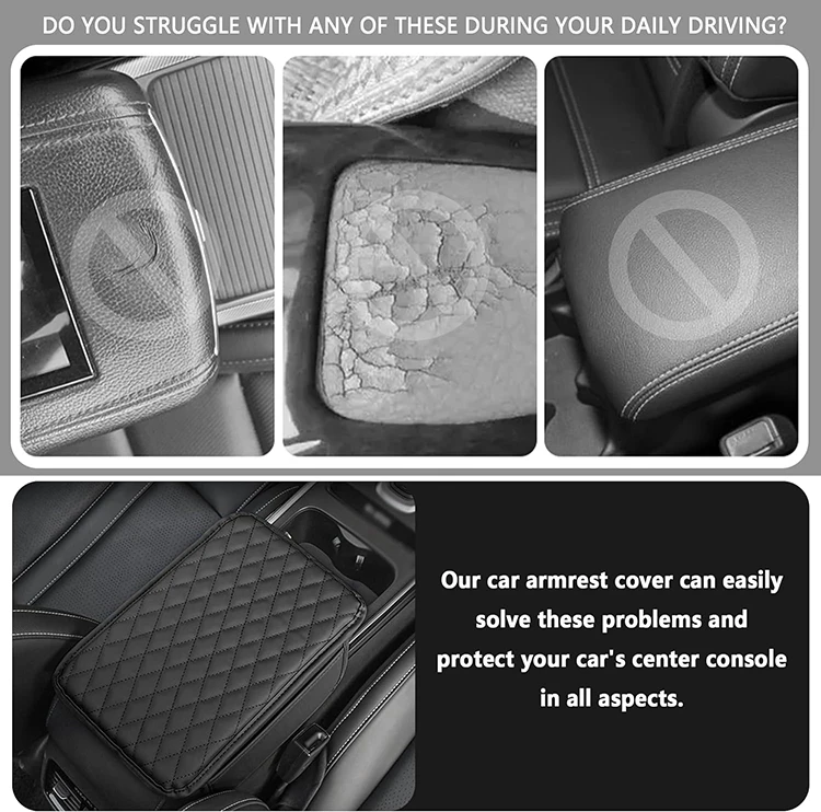 Car Center Console Cover, Microfiber Leather Car Armrest Cover Cushion with 2 Storage Bags