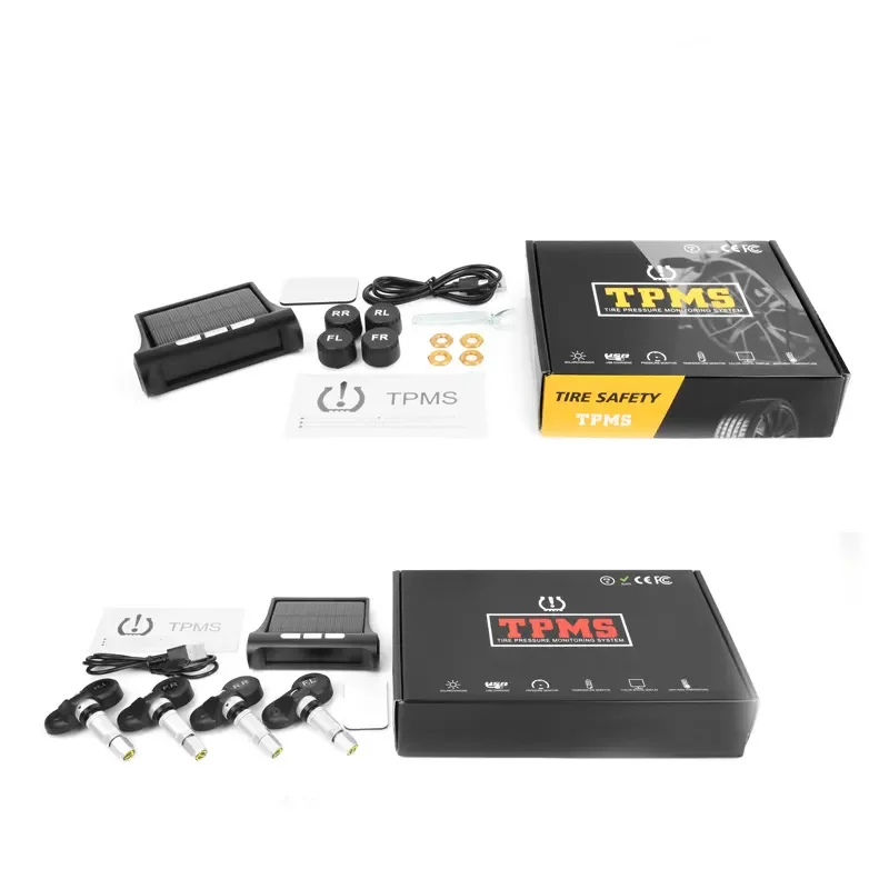 TPMS Wireless Tire Pressure Monitoring System Solar Car Tyre Pressure Alarm LCD Display Temperature Warning With 4 Sensors