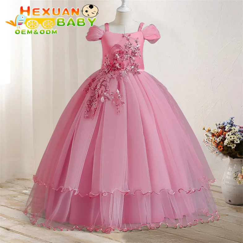 New design big girl dresses short sleeve dress flower bow girl party dress for 8 years old kids fluffy children wears