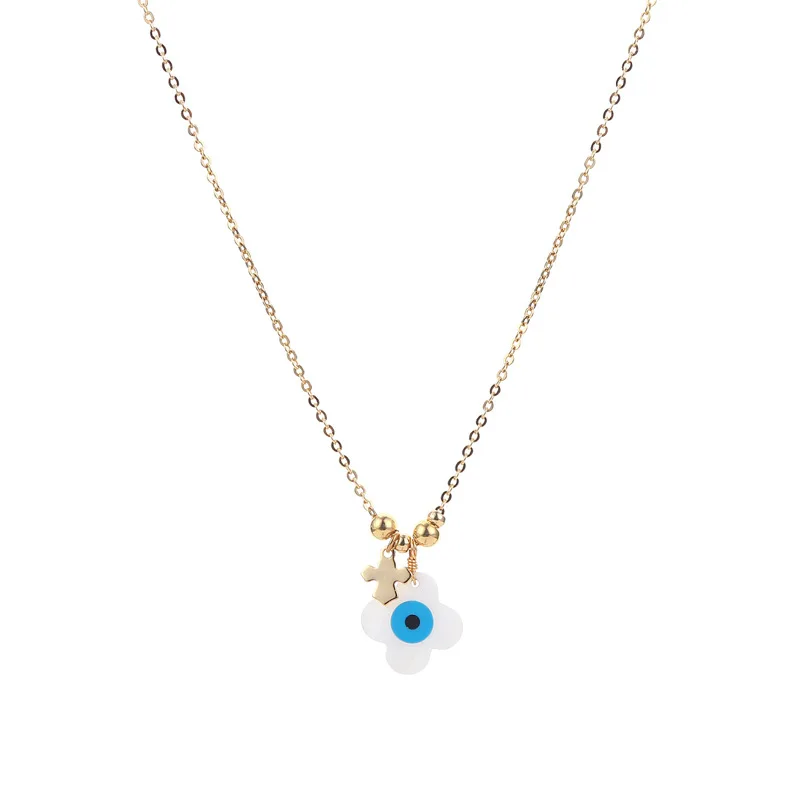 Fashionistas seashells  palm four-leaf clover horse eyes blue eyes pendant  necklace gold plated all seeing eye necklace