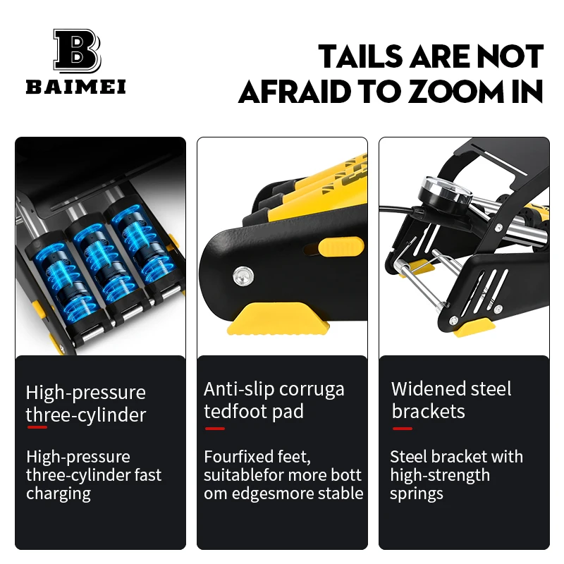 Baime portable collapsible 3-cylinder car air pump for car Aluminum alloy tires foot pump automotive supplies
