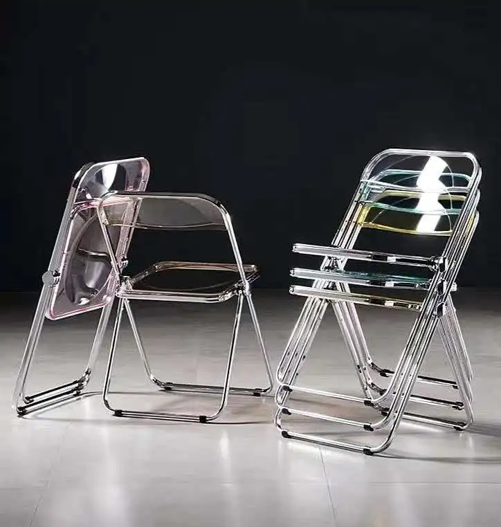 Dining room furniture modern plastic modern clear transparent folding metal frame dining chair stackable patio dining chairs