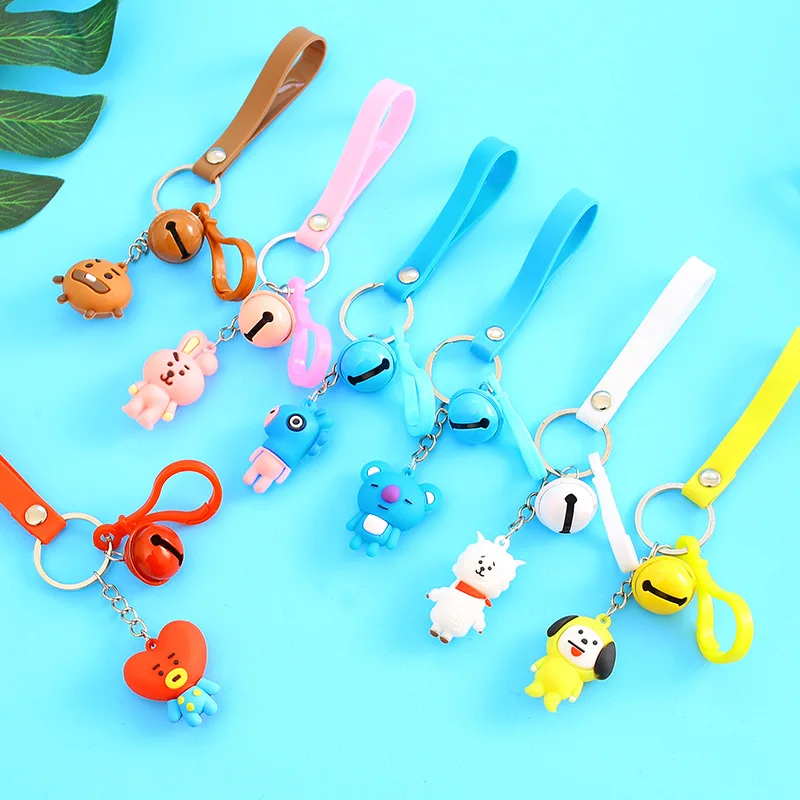 custom logo cartoon souvenir PVC accessories plastic key chains with small bell