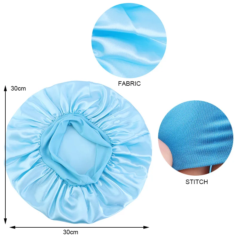 Custom Logo Plain Night Wide Edge Silky Sleep Cap Women Hair Silk En Satin Bonnets With Elastic Band