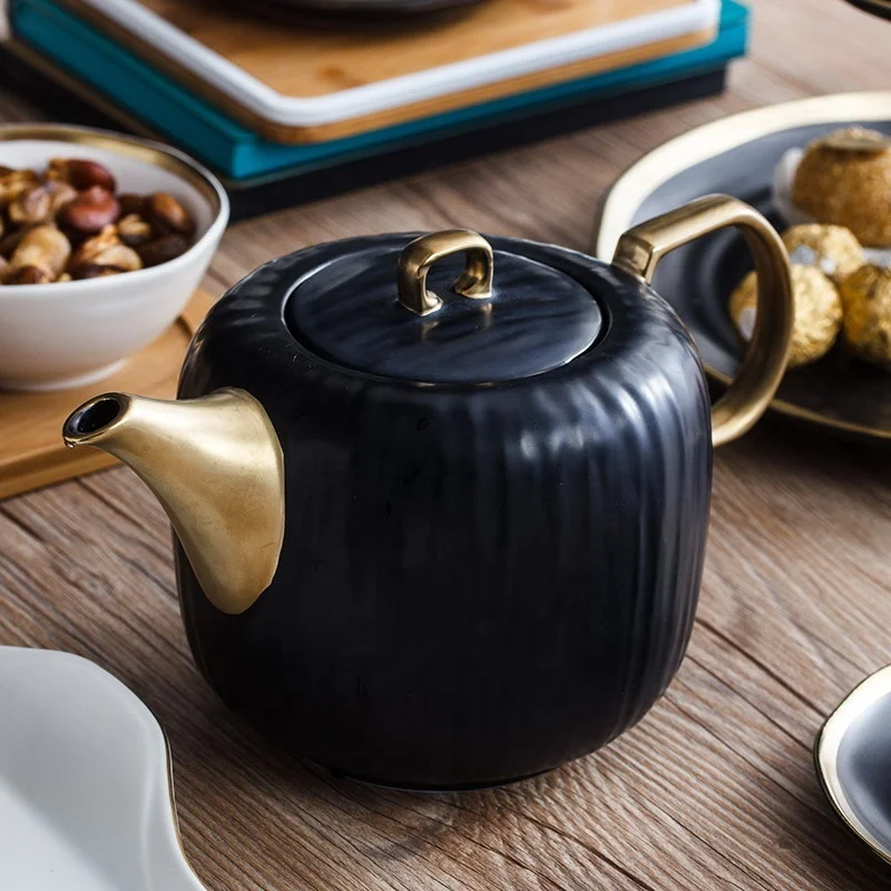 Gold Rim Porcelain Tea Cup Set With Teapot Ceramic Tea Pot And Cup Sets Of 6