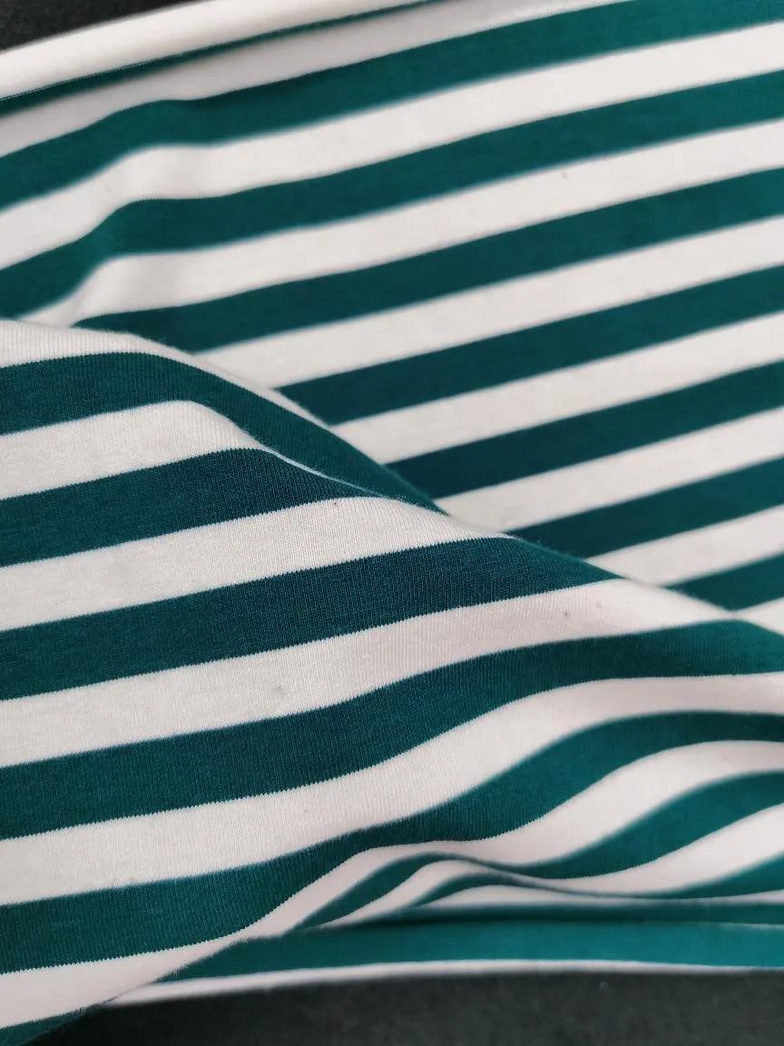Dark Green White Striped Plain Tear-resistant Stretch Jersey 100 Cotton For T-shirt