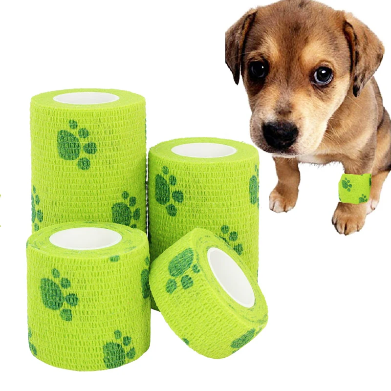 Free sample cartoon printed flexible fabric elastic  Pet wrap medical consumables vet wrap hoof cohesive tape veterinary bandage