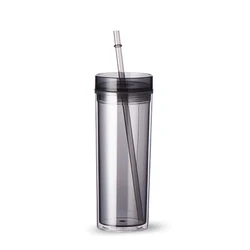 450ml Custom Logo Double Wall Acrylic Clear Tumbler with Straw and Lid Wholesale