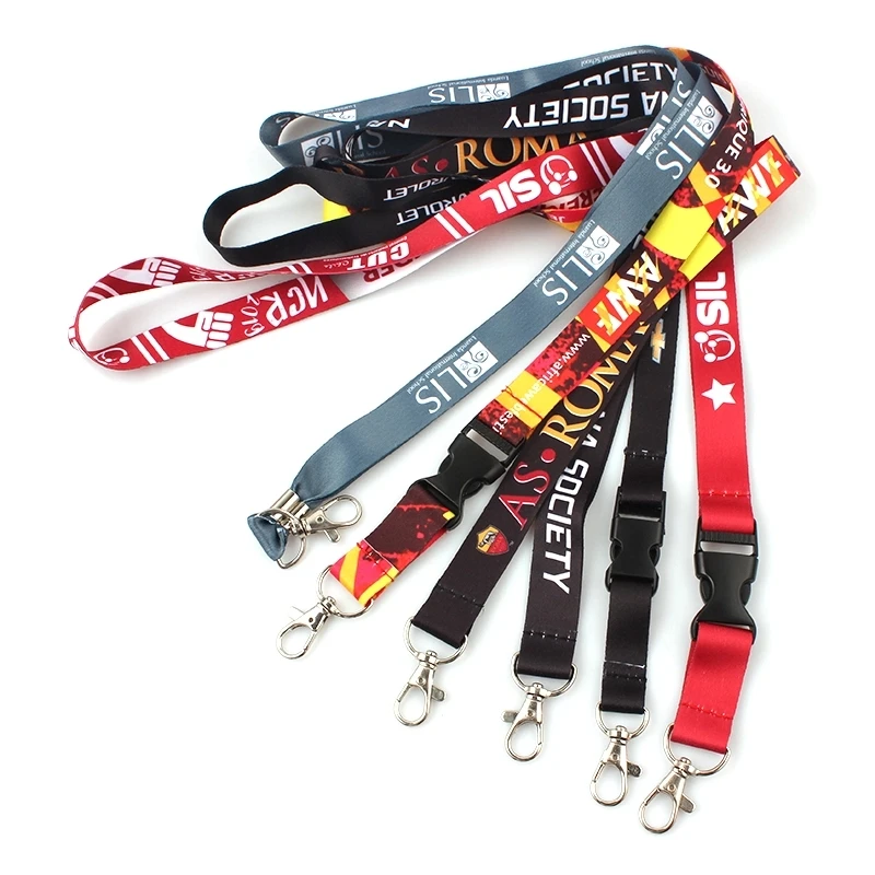 Supplies wholesale Custom woven polyest lanyard silk screen print logo with black metal hook plastic