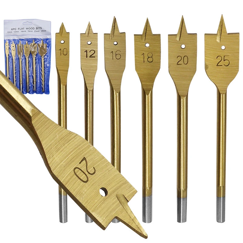 6PCS 10-25mm Carbon Steel Wood Boring Spade Drill Bit Set For Woodworking Drilling Tool