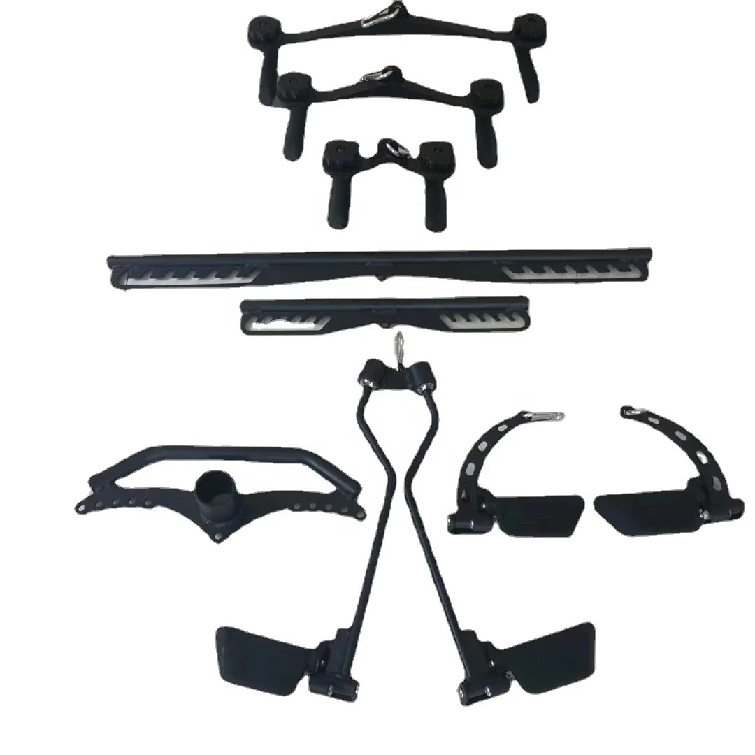 XZH Gym Exercise Handle Training Accessories Set 8 pieces Mag Grip Set Lat Pull down Low Row Bar