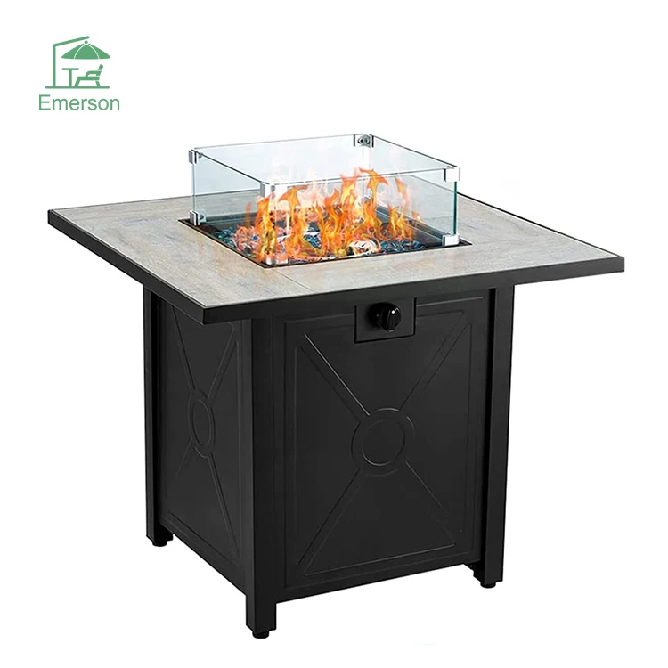 Square Fire Pit Table Outdoor Propane Fire Pit Gas Stainless Steel Tabletop Fire Pit