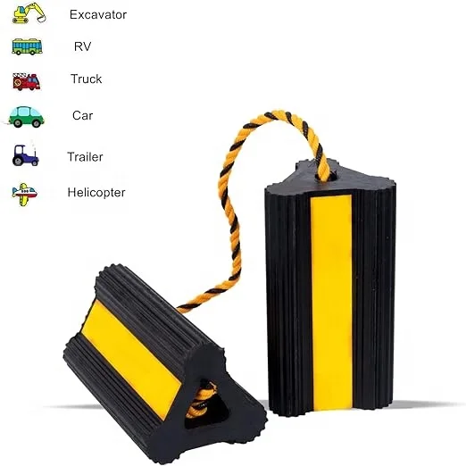 210mm/21cm Durable Yellow and Black Rubber Aircraft or Truck Wheel Chock Transport Block Trailer Tire Chocks with Rope
