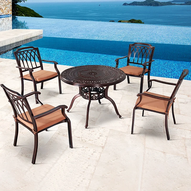 Cheap Sectional Patio 5 Piece Round Dining Set Outdoor Garden Cast Aluminum Table and 4 Seater Chairs for Outside