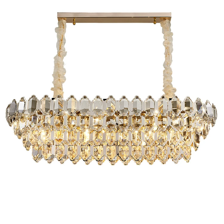 Post Modern Luxury Crystal Rectangle Chandelier Switch Control Hanging Lights for Living Room Dinning Hotel Lobby Restaurant