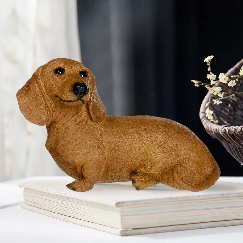 Resin Brown Dachshund Puppy Statue Garden Dog Decor