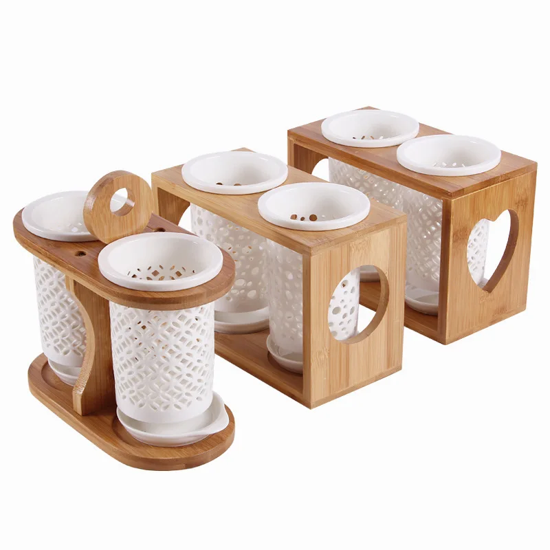 
ceramic chopsticks fork knife spoon chopstick holder barrel Restaurant Household Kitchen Cooking Utensils bamboo wooden stand 