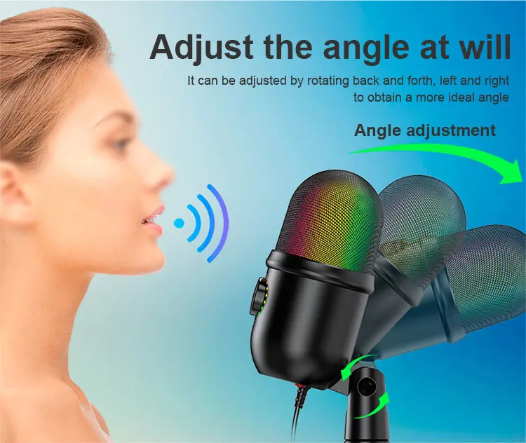 PC Table Podcast Recording Gaming Usb RGB Live Streaming Pedestal Para Recoding Microfono Mic Stand Round Base Studio Microphone