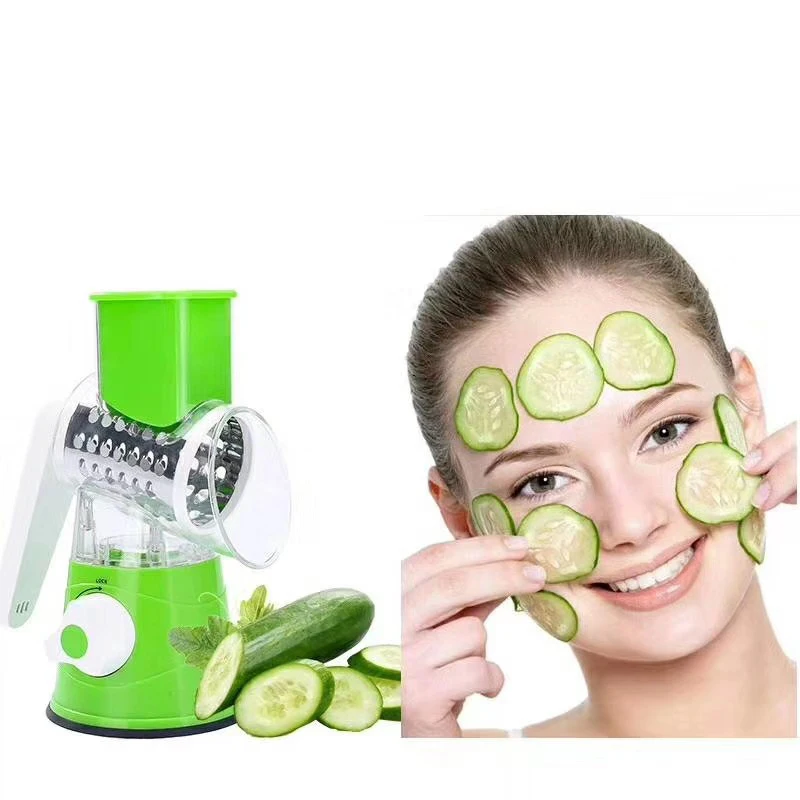 Promotion Kitchen Drum Shredder Vegetable Slicer Rotary Cheese Grater Manual 3 Replaceable Blades With Suction Base Metal Handle