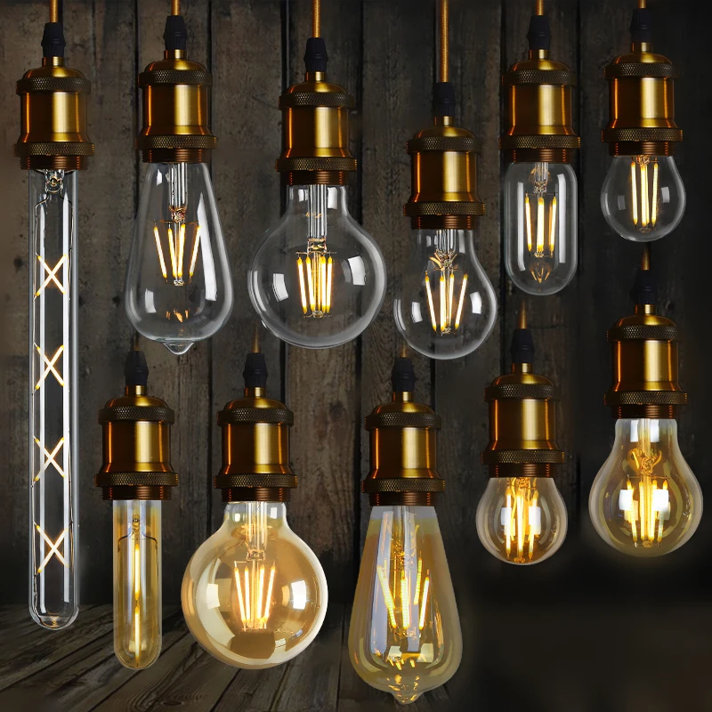 2W 4W 6W 8W LED Vintage Edison Bulb A60 C35 ST64 T45 T30 G45 G80 G95 G125 Dimmable E26 E27 B22 Antique Filament LED Light Bulbs