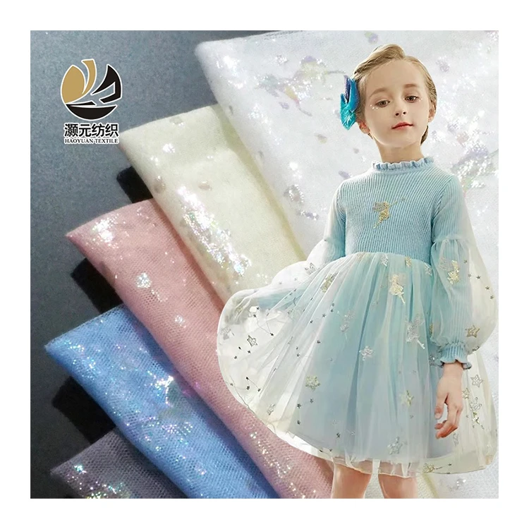 Unicorn bronzing kids mesh foil stretch white wedding children tulle skirt fabric