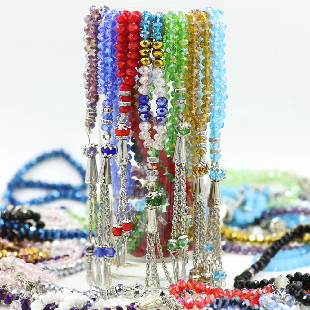 Wholesale Crystal Muslim Rosary Prayer Beads For Jewelry Making 6MM Faceted Rondelle Glass Beads Necklace 99pcs Zhubi