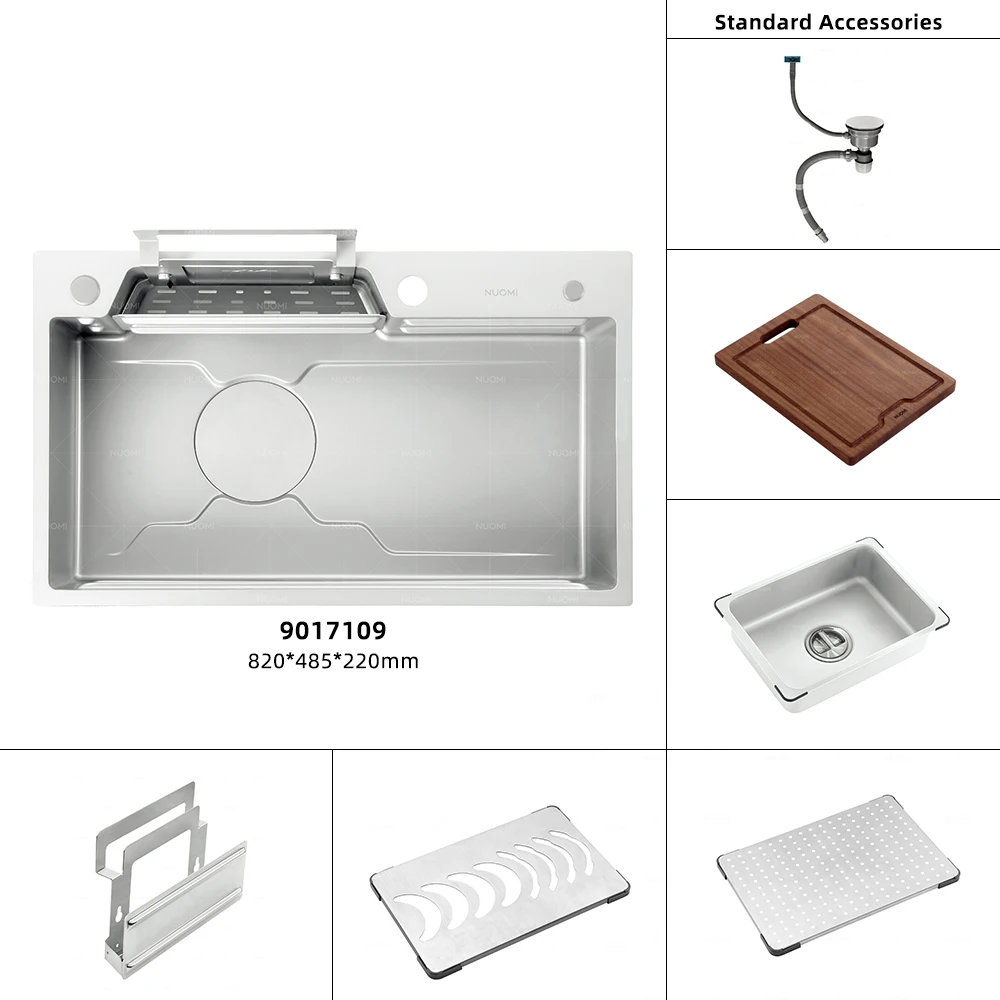 NUOMI WRIGHT Luxury Multifunction Kitchen Sink Stainless Steel Undermount Sink Smart Single Bowl Handmade Kitchen Sink
