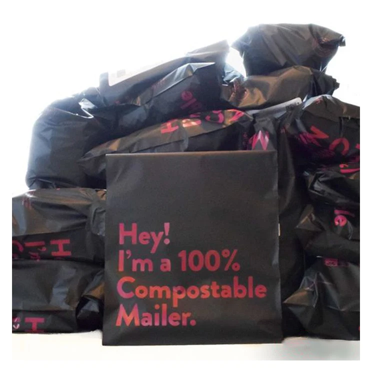 Custom Black Eco Friendly Plastic Poly Mailers Shipping Envelopes Waterproof Material Biodegradable Mailing Bags With Logo