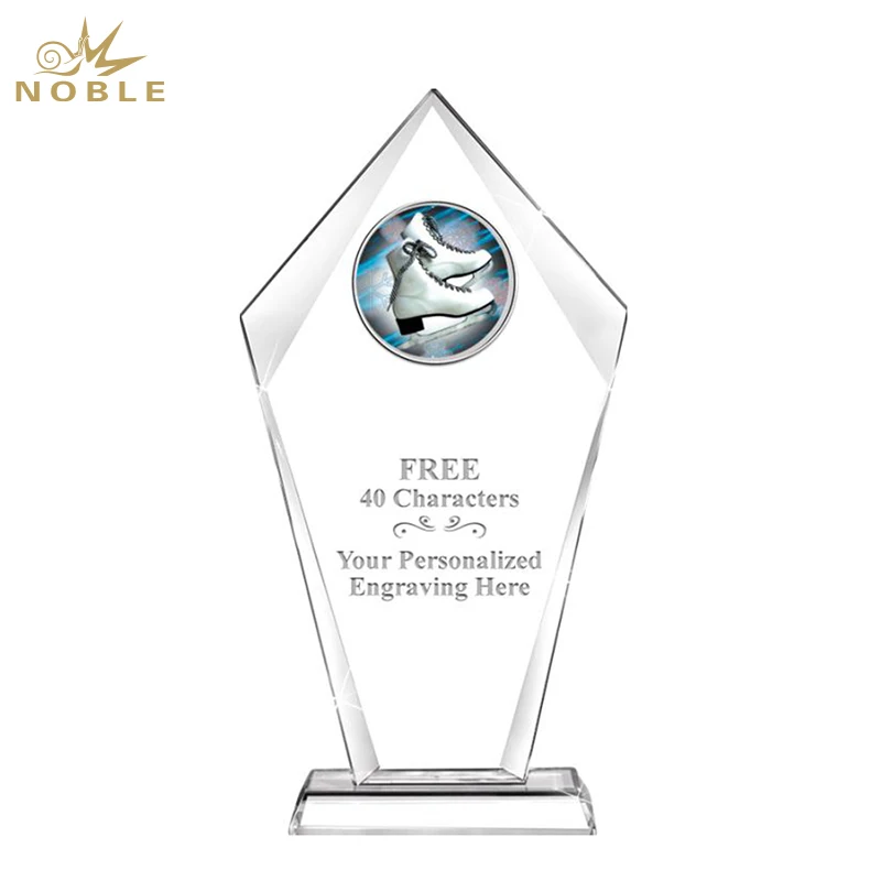 Noble Optical Crystal Glass Business Gift With Custom Personalized Engraved Logo Ice Skating Trophy Cup Award Hand Craft