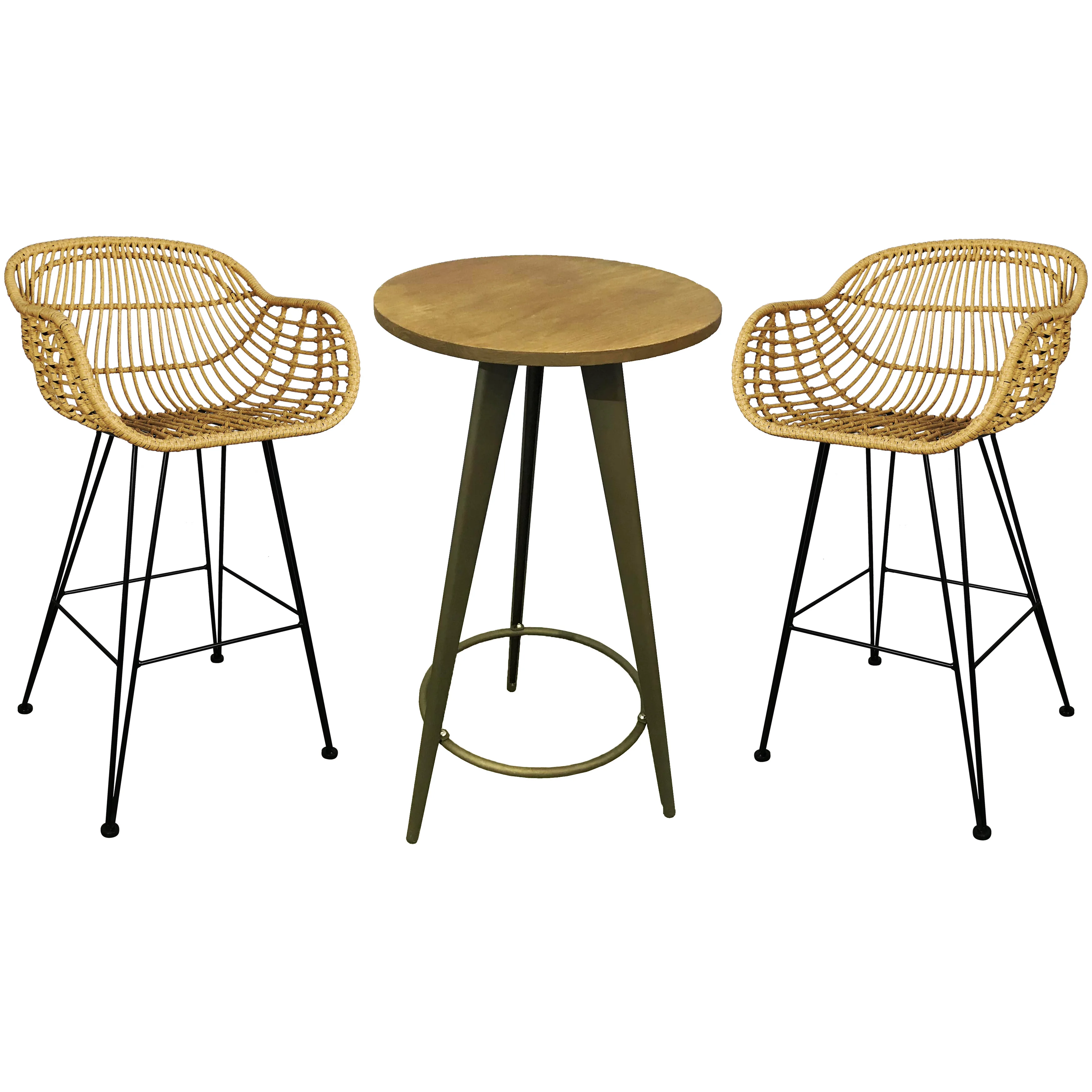 TW8711-L Fashion European Leisure Style Metal Frame PE Rattan Chair Rattan Dining Bar Stool Wicker Bar Stool Wicker Bar Chair