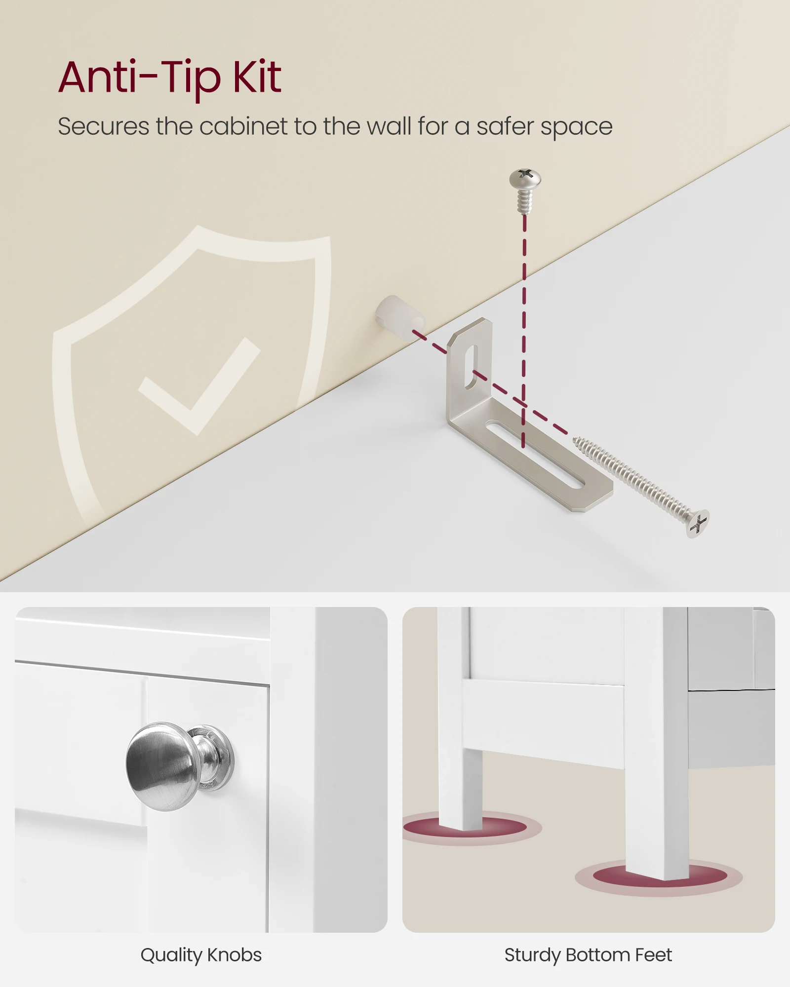 VASAGLE Small Spaces Freestanding Bathroom Storage Cabinet White Slim Bathroom Storage Cabinet with Lights