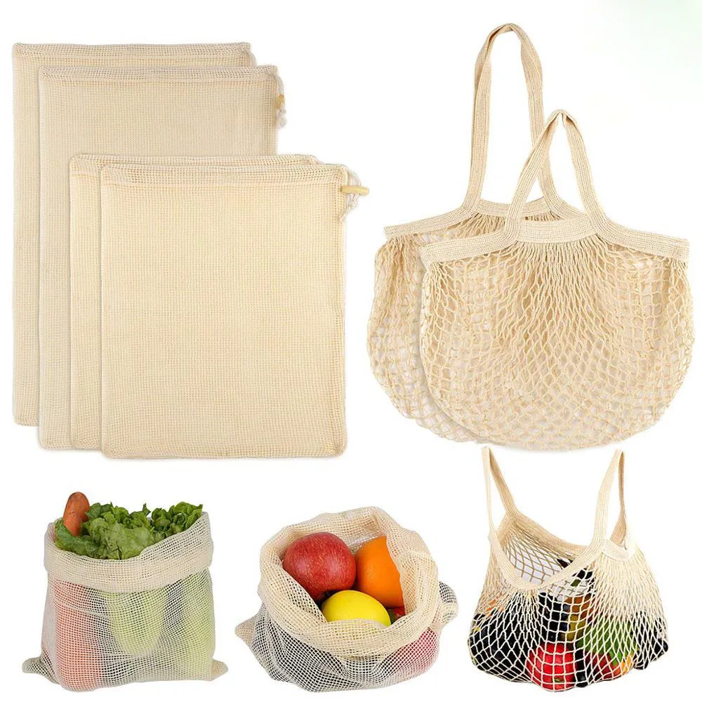 
6 PCS Reusable Produce Bags Organic Cotton Mesh Bags for Fruits and Vegetables Shopping Bag  (62321277637)