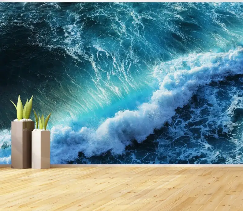 Sea Wave Beach Wallpaper Blue Water Seascape Wall Mural Surf Wall Decor Room Mural